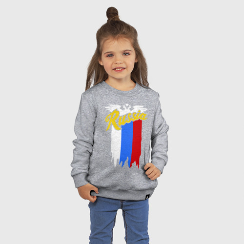 Детский свитшот хлопок Russia каллиграфия флаг, цвет меланж - фото 3