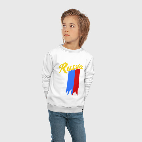Детский свитшот хлопок Russia каллиграфия флаг, цвет белый - фото 5