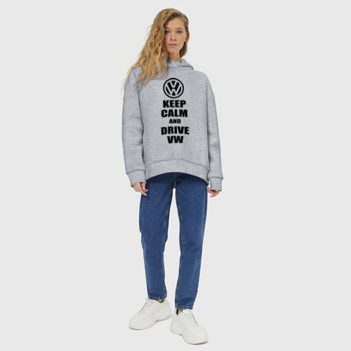 Женское худи Oversize хлопок Keep calm and Drive vw, цвет меланж - фото 6