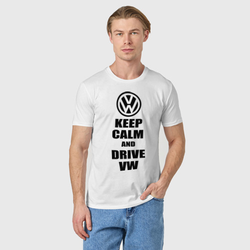 Мужская футболка хлопок Keep calm and Drive vw, цвет белый - фото 3