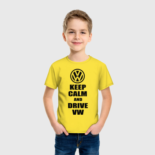 Детская футболка хлопок Keep calm and Drive vw, цвет желтый - фото 3