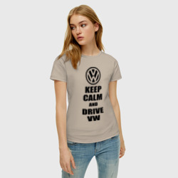 Женская футболка хлопок Keep calm and Drive vw - фото 2