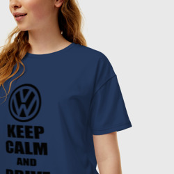Женская футболка хлопок Oversize Keep calm and Drive vw - фото 2