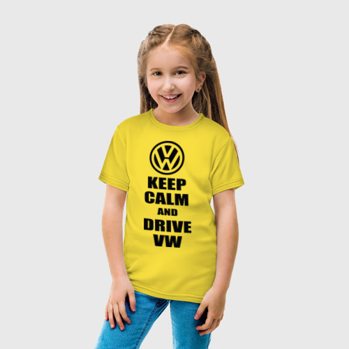 Детская футболка хлопок Keep calm and Drive vw, цвет желтый - фото 5