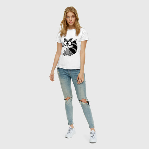 Женская футболка хлопок Енот, цвет белый - фото 5