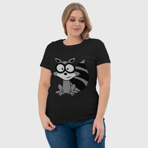 Женская футболка хлопок Енот, цвет черный - фото 6