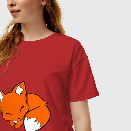 Женская футболка хлопок Oversize с принтом Спящий лисёнок, фото на моделе #1