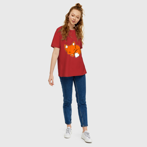 Женская футболка хлопок Oversize с принтом Спящий лисёнок, вид сбоку #3