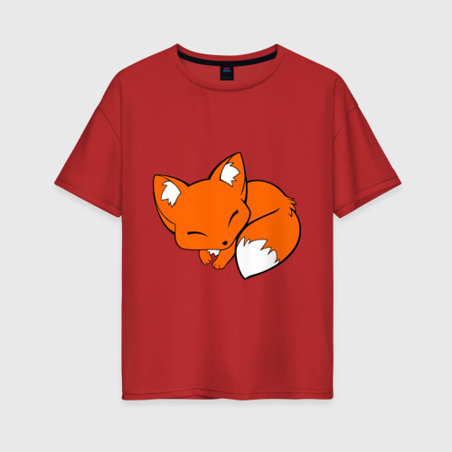 Женская футболка хлопок Oversize с принтом Спящий лисёнок, вид спереди #2