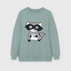 Женский свитшот oversize без начеса хлопок Енот мальчик парная