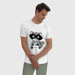 Мужская пижама с белой футболкой хлопок Енот мальчик парная - фото 2