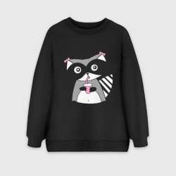 Женский свитшот oversize без начеса хлопок Енот девочка парная