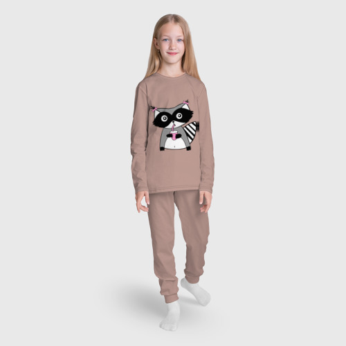 Детская пижама с лонгсливом хлопок Енот девочка парная, цвет пыльно-розовый - фото 5
