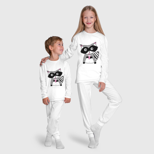 Детская пижама с лонгсливом хлопок Енот девочка парная, цвет белый - фото 9