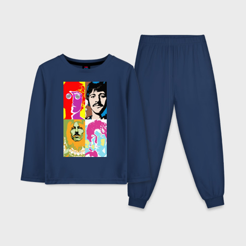 Детская пижама с лонгсливом хлопок с принтом The Beatles, вид спереди #2