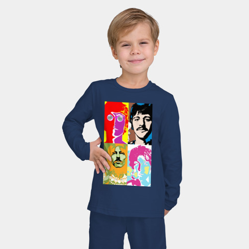 Детская пижама с лонгсливом хлопок с принтом The Beatles, фото на моделе #1