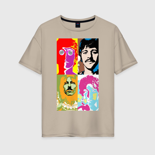 Женская футболка хлопок Oversize The Beatles, цвет миндальный