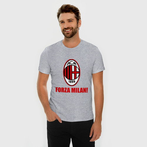 Мужская футболка хлопок Slim с принтом Милан вперед!, фото на моделе #1