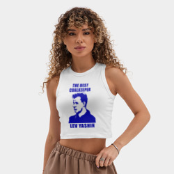Женская укороченная майка-топ хлопок Лев Яшин - Black Spider - лучный вратарь СССР - фото 2