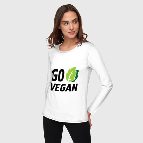 Женский лонгслив хлопок Go vegan, цвет белый - фото 3