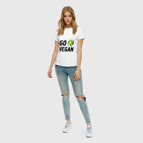 Женская футболка хлопок Go vegan, цвет белый - фото 5