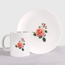 Набор: тарелка + кружка Розовая роза