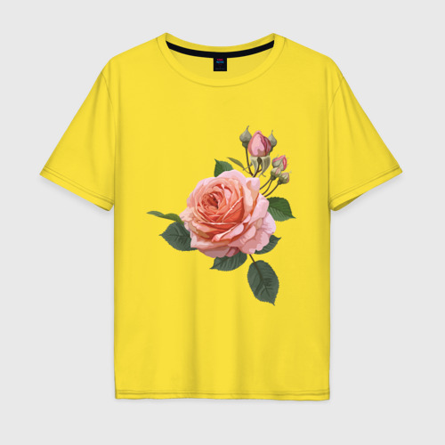 Мужская футболка хлопок Oversize с принтом Розовая роза, вид спереди #2