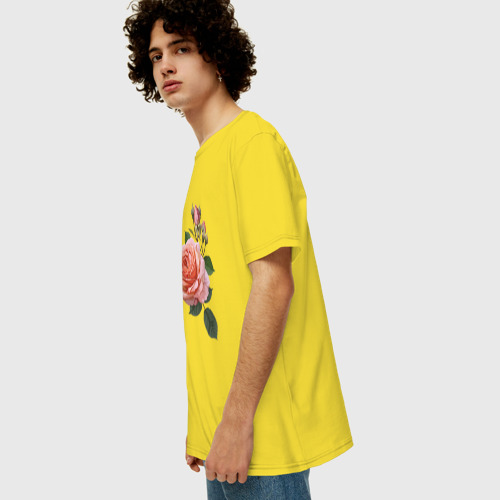 Мужская футболка хлопок Oversize с принтом Розовая роза, вид сбоку #3