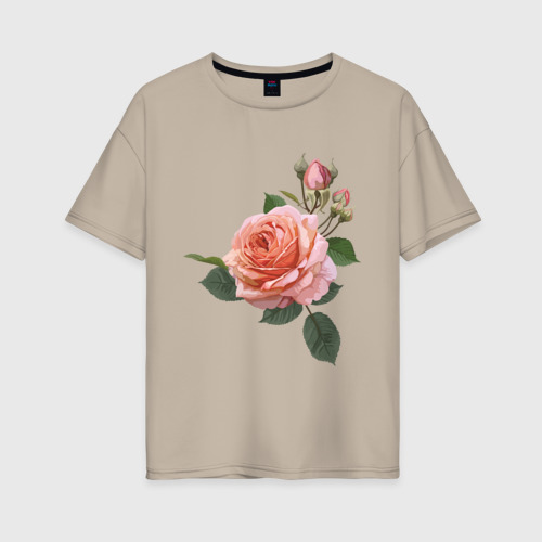 Женская футболка хлопок Oversize Розовая роза, цвет миндальный