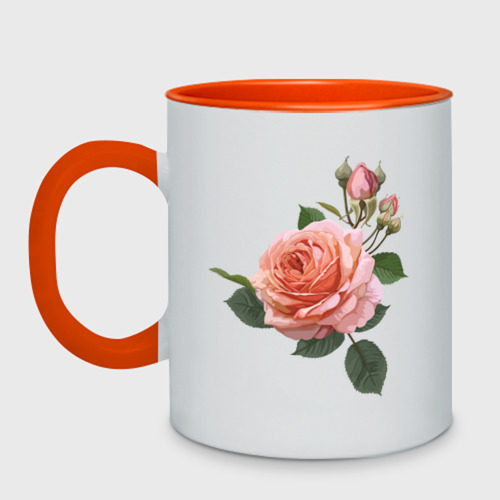 Кружка двухцветная Розовая роза, цвет белый + оранжевый