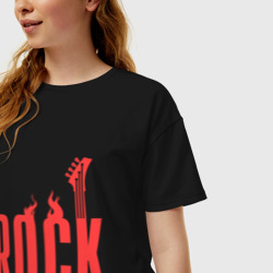 Женская футболка хлопок Oversize Rock пылающая надпись - фото 2