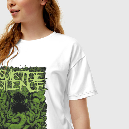 Женская футболка хлопок Oversize с принтом Suicide Silence, фото на моделе #1