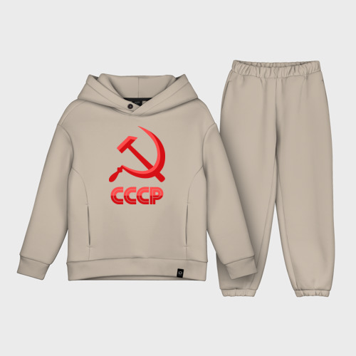 Детский костюм хлопок Oversize СССР Логотип, цвет миндальный