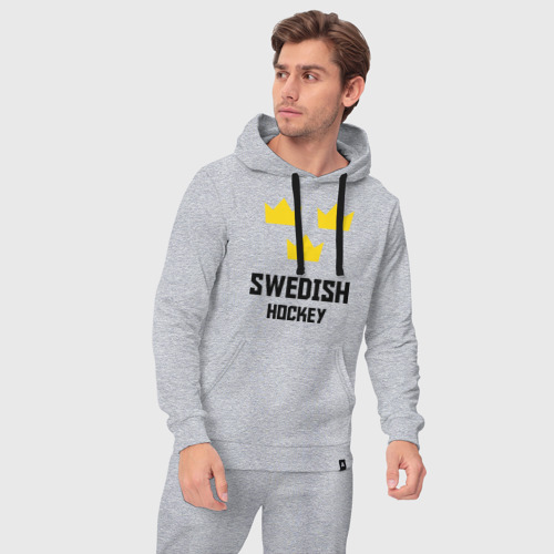 Мужской костюм хлопок с толстовкой Swedish Hockey, цвет меланж - фото 5