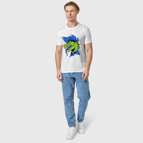 Мужская футболка хлопок Динозавр панк, цвет белый - фото 5