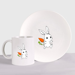 Набор: тарелка + кружка Зайка с морковкой