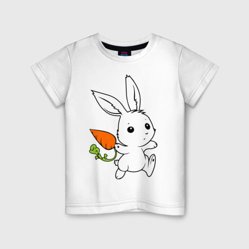 Детская футболка из хлопка с принтом Зайка с морковкой, вид спереди №1