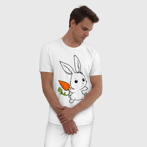 Мужская пижама хлопок Зайка с морковкой, цвет белый - фото 3