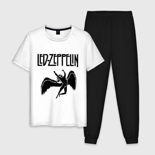 Мужская пижама с белой футболкой хлопок Led Zeppelin