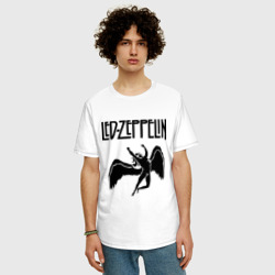 Футболка с принтом Led Zeppelin для женщины, вид на модели спереди №2. Цвет основы: белый