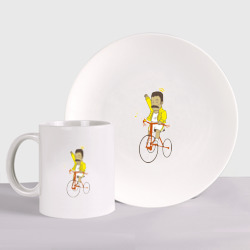 Набор: тарелка + кружка Фредди на велосипеде