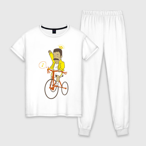 Пижама с принтом Фредди на велосипеде для женщины, вид спереди №1. Цвет основы: белый