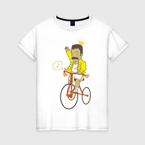 Женская футболка из хлопка с принтом Фредди на велосипеде, вид спереди №1