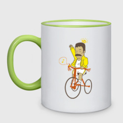 Кружка двухцветная Фредди на велосипеде