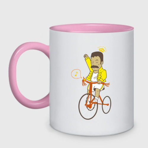 Кружка двухцветная Фредди на велосипеде, цвет белый + розовый
