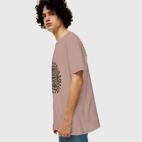 Мужская футболка хлопок Oversize Рунический круг, цвет пыльно-розовый - фото 5