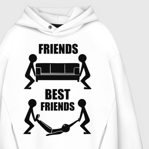 Мужское худи Oversize хлопок Best friends, цвет белый - фото 4