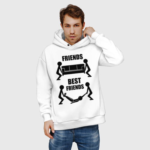 Мужское худи Oversize хлопок Best friends, цвет белый - фото 3