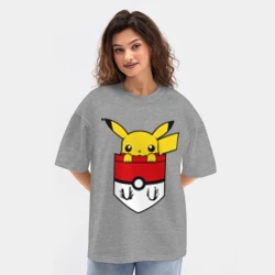 Женская футболка Oversize хлопок texturе Пикачу в кармане - фото 2