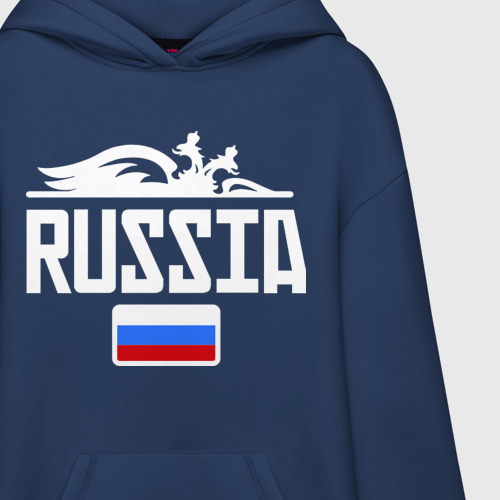 Худи SuperOversize хлопок Россия Флаг, цвет темно-синий - фото 3
